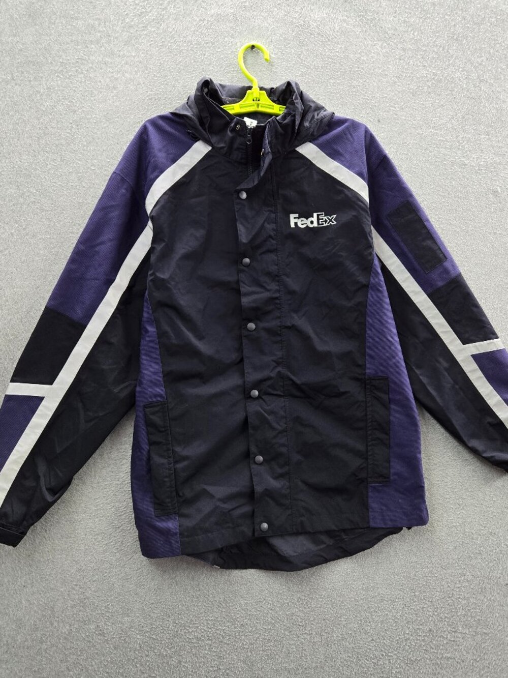 Fedex‎ Men Jacket L Black Windbreaker Reflective Rain Hooded Logo Stan Herman